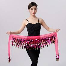 Saia de Dança do Ventre Feminina com Lantejoulas, Moedas e Franjas, Lenço Brilhante para Quadril Envolvente, Fantasia de Apresentação para Dança do Ventre, Festa, Apresentação no Palco