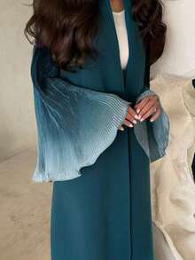 Bata abierta azul para mujer con detalles de mangas plisadas para un estilo de moda modesto - Agua verde azul - Ver 2