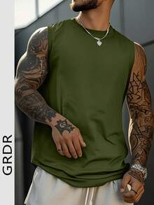 GRDR 男士夏季休闲无袖圆领背心 - 軍綠色 - 查看 2