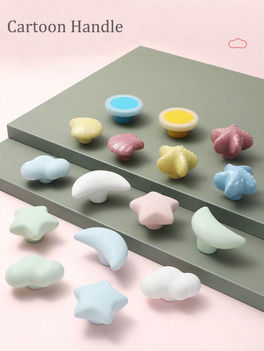 1个彩色星星云朵造型卡通门把手，创意儿童房衣柜门防撞装饰