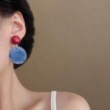 一对复古撞色几何水滴耳环，独特时尚的度假耳环 - 彩色 - 查看 4