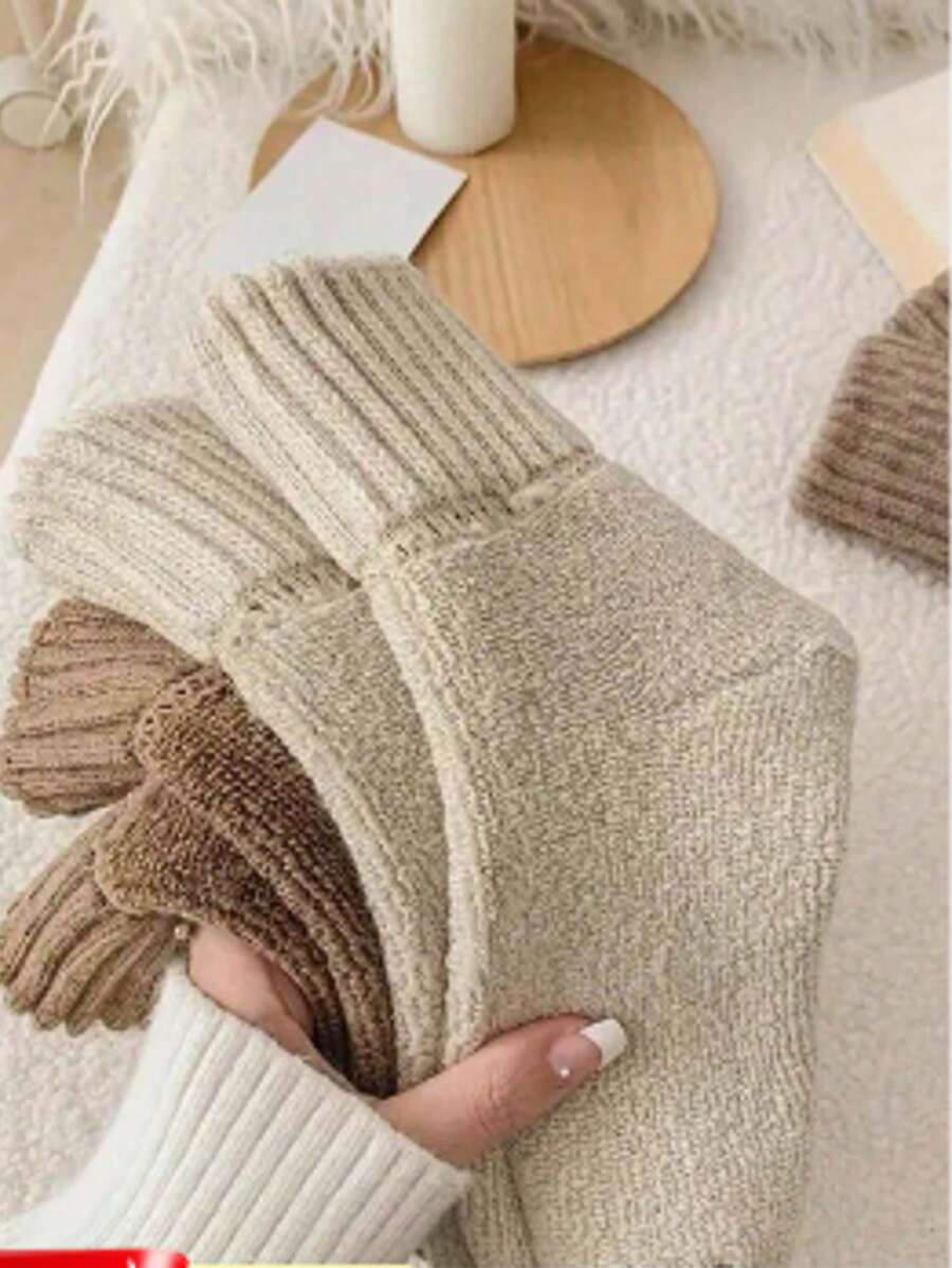 5 pares de calcetines de invierno para mujer, gruesos y cálidos, de punto suave y vintage, para usar con botas de nieve o de tobillo - Albaricoque - Ver 1