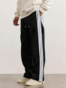 Men's Colorblock Patchwork Sweatpants, Drawstring Waist Loose Straight Leg Pants For Gym Workout Training Running Outdoor Casual Daily Wear, Spring Autumn Black - Black - View 2