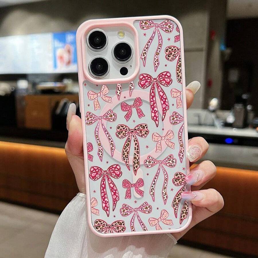 Funda de teléfono magnética transparente con patrón de lazo de leopardo, compatible con, funda protectora de silicona para X 11 12 13 14 15 16 17 Pro Plus, funda de teléfono creativa de dibujos animados, a prueba de golpes y resistente a caídas, protección completa, adecuada para 17/17ProMax/iPhone16/16Plus/16Pro/16ProMax, iPhone15/15Plus/15Pro/15ProMax, iPhone14/14Plus/14Pro/14ProMax, iPhone13/13Pro/13ProMax, regalo perfecto para novia, novio, Día de San Valentín, Navidad - Blanco - Ver 1