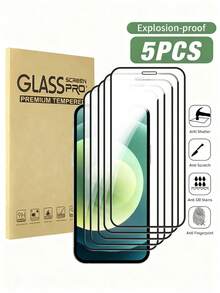 5 片装防刮钢化膜，透明钢化玻璃，高清手机屏幕保护膜，兼容苹果手机型号，包括 Apple15PROMAX 15 16 15PRO 14、13、12、11、Xr、Xs、X、7、8 17/17 Pro/17 Pro Max/17 Air 防爆、防碎、防刮、防水玻璃手机钢化膜 - 黑色 - 查看 27