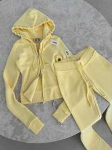 2025 New Short Hooded Zipper Sweater Casual Suit Y2k Women's Clothing Sports Babes Ins Hip Hop Street - Màu vàng - Xem 1