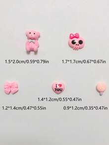 60pcs Kawaii Sweet Gift Box Set Lollipop Skeleton Rabbit Head Bunny Bow Tie Bear Pink I Love You Envelope Cherry Ornament Resin Long Nail Art Decoration Charms 3D Cartoon Handcraft Junk Phone Case Accessories Cute Diy Crafts - Pink - View 7