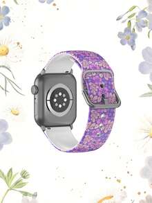 1pc Soft Elastic Breathable Hibiscus & Small Blue Flower Replacement Wristband Strap For Apple Watch 38mm 40mm 41mm 45mm 44mm 42mm 49mm, Floral Pattern Daily Casual Silicone Watch Band Compatible With Apple Watch Ultra Series 11/10/SE/9/8/7/6/5/4/3/2/1 Smartwatch Accessories, Gift - Multicolor - View 2