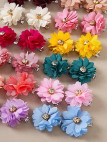 Set de 10 pinzas para el cabello con flores de tela y cristales de colores para niñas, lindas y elegantes, de color aleatorio, aptas para uso diario - Multicolor - Ver 7