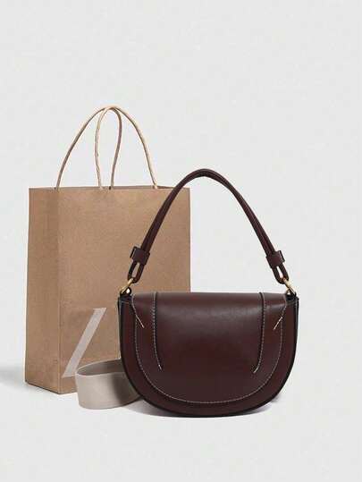 Nueva bolsa de montar de otoño para mujer en color borgoña de la marca ZA, con costuras de contraste, asa superior y bolso rígido cruzado con solapa