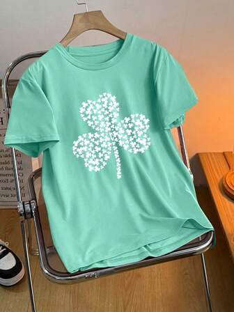 卡通图案印花休闲女士T恤，春夏时尚女士上衣，夏季上衣，女士夏装，图案T恤女上衣