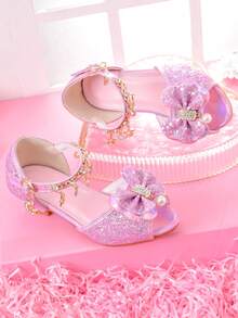 Girls' Fashion High Heel Sandals, Rainbow Glitter Pageant Shoes For Little Girls, Suitable For Performance, Show, Party - Pink - View 6