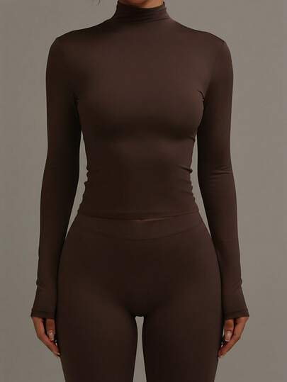 XLLAIS 2025 New Basic Long Sleeve High Neck T-Shirt, Double-Layer Elastic Tight Fit Top Casual Spring