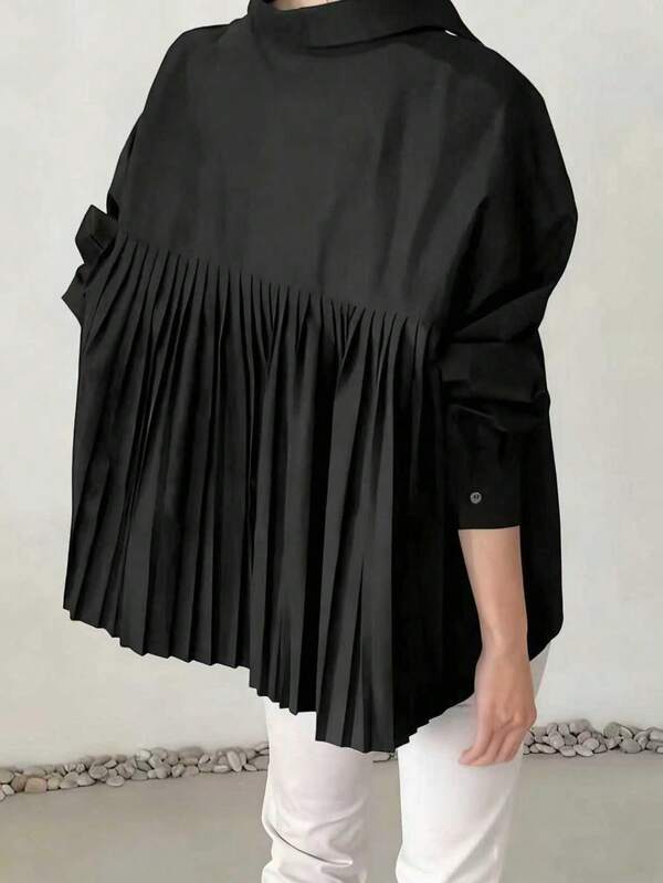 ARDOR S Holiday Loose Pleated Oversize Elegant Long-Sleeved Shirt, Casual And Comfortable Fit, Spring And Summer Lapel Pleated Cardigan Shirt, New Spring And Summer 2025.