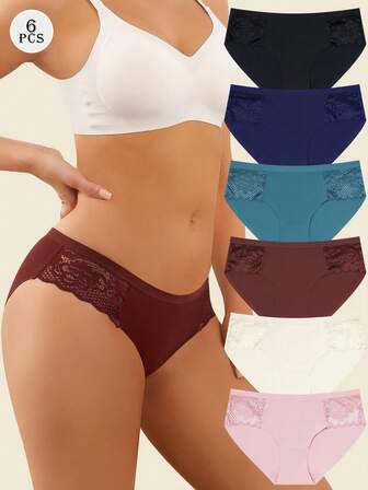 6 Pcs Seamless Lace Briefs For Women Cheeky Bikini Panties No Show Hipster Soft Cute Underwear S-XXL