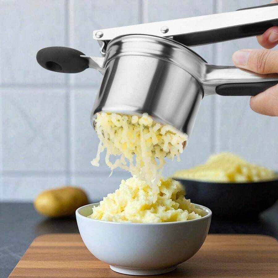 1pc Thickened Stainless Steel Potato Masher Crusher Mashing Tool Vegetable Masher Fruit Juicer Manual Juice Press - 鋼 - 查看 1
