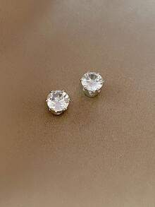 1 Pair Magnetic Stud Earrings, Suitable For Non-Pierced Ears, Clip-On Design, Cubic Zirconia Inlaid - Multicolor - View 8