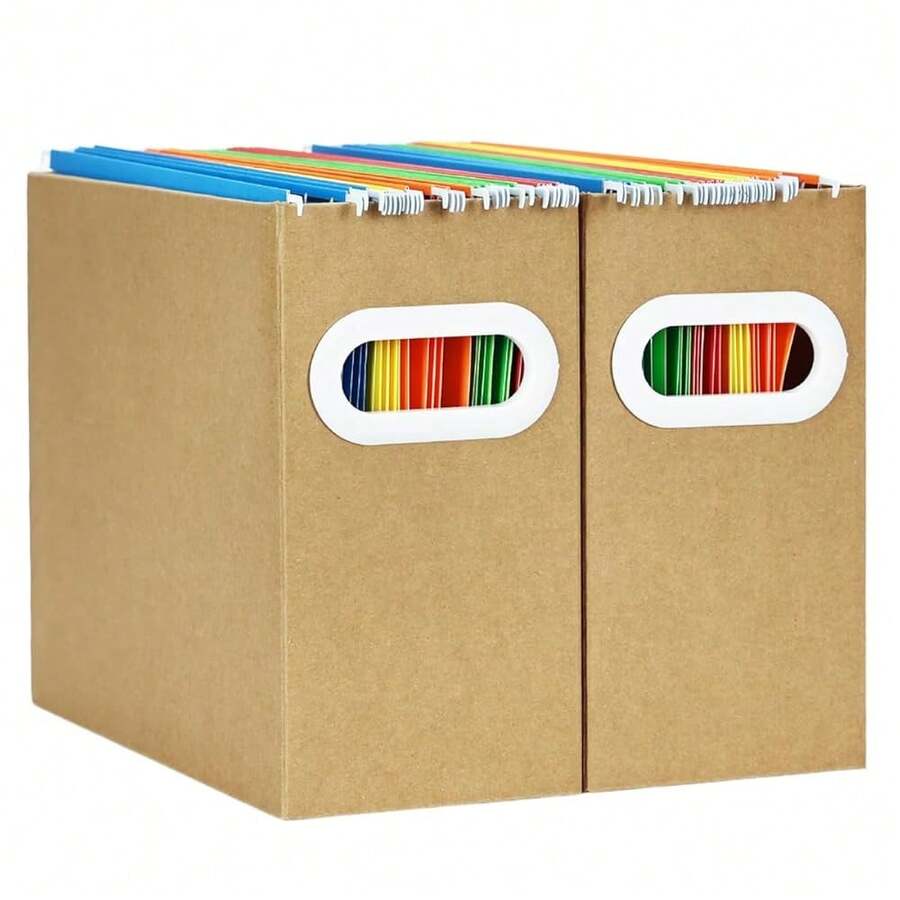 Hanging File Organizer, Cardboard File Folder Organizer For Letter Size, Desk Documents Storage Box, Portable File Folder Holder Boxes For Office, Home, Schoolsss, Only Box.(2 Packs),LetterSize-2Packs,Brown - Brown - View 1