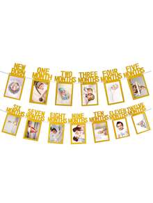 1st Birthday Photo Banner For Newborn To 12 Months Baby Girl, 1 Year Old Milestone Floral Wreath Decoration | 1st Birthday Photo Banner Pre-Strung Frame, Suitable For Kids Party, Home Decor - Multicolor - View 5