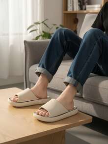 Chanclas de playa de un solo color, sandalias antideslizantes para uso interior/exterior - Caqui - Ver 2