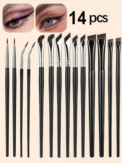 Juego de 14 piezas de brochas de maquillaje de ojos precisas YISE, que incluye brocha delineadora de ojos en ángulo, brocha delineadora de ojos ultra fina y brocha para cejas, adecuada para cejas, delineador y sombra de ojos, para crear fácilmente un maquillaje de ojos encantador. Fabricado con material de fibra, finamente elaborado para un maquillaje de ojos delicado, portátil y fácil de usar, un regalo ideal para mujeres y niñas. El set incluye brocha para cejas, brocha para sombra de ojos, brocha espiral y talla grande.