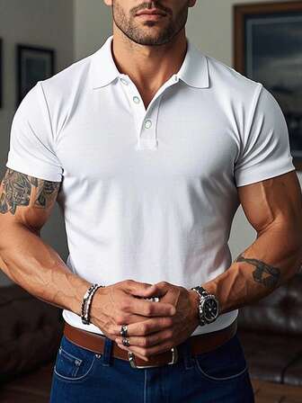 Polo à manches courtes décontracté avec blocs de couleurs pour hommes, adapté pour les affaires légères et le port décontracté quotidien