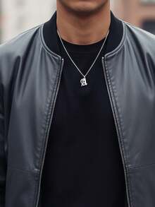 1pc Personalized Letter Pendant Stainless Steel Necklace, Fashion Gift For Men, Suitable For Daily Wear - Silver - View 8