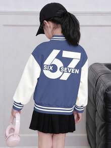 Blank White Background Kids Baseball Jacket Warm Cozy Casual Outfit Christmas Halloween  Perfect Gift - 藏蓝色 - 查看 5
