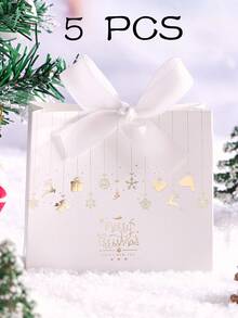5-Piece Christmas Gift Box With Bow, Santa Claus Sleigh And Reindeer Pattern, Holiday Candy Gift Bags, Suitable For Holiday Parties, Weddings, Birthdays, Anniversaries, Exquisite Gift Packaging, C Ookies, Jewelry, Chocolates, DIY Craft Packaging, Christmas Eve Decorations - Multicolor - View 13