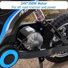 Bicicleta eléctrica de suciedad para niños, motocicleta eléctrica todo el terreno, 14.29MPH, 350W, motocicleta de 2 velocidades para niños, peso máximo 135 lbs.Seat Altura 18.3 ", suspensión trasera - Azul - Ver 5