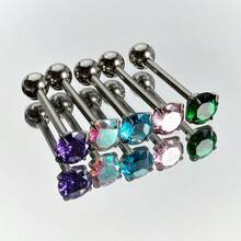 钛钢外螺纹舌钉，镶嵌圆形钻石，朋克风格舌环 - 圓鑽舌釘 - 查看 3