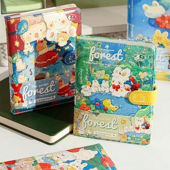 1 Set Thick Creative Full-Color Leather Cover Notebook/Planner/Daily Organizer, Cute Patterned Cover, Colorful Inner Pages Design, Elastic Skin-Friendly Waterproof PU Cover, Notepad, Office Notebook, Back To School Notebook, Back To School Gift, Birthday/Christmas/Halloween/Thanksgiving Gift, School Prize And Reward, Office & School Supplies