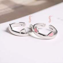 Hot-Selling Cat Ear Ring For Female Students, Simple Creative Adjustable Open Finger Ring - 銀色 - 查看 2