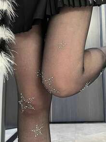 1 Pair Stylish Retro Shiny Star Pattern Pantyhose Tights Christmas Gift - Black - View 5