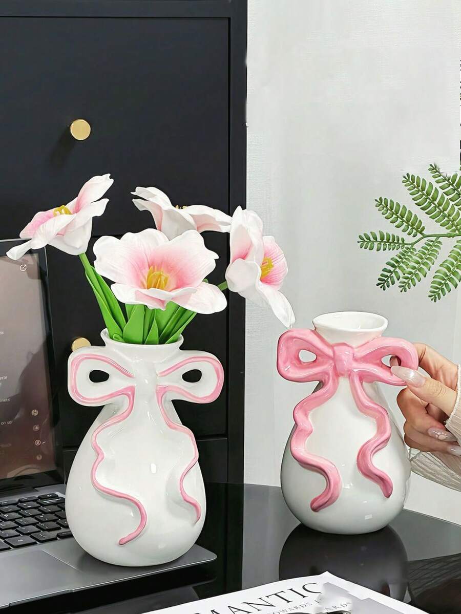 Creative Bow Vase Home Decor Ornament For Living Room Entrance Flower Vessel Office Desk Floral Decoration Vase Ornaments - Multicolor - View 1