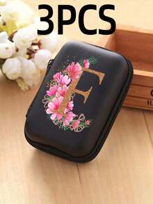 1 Stück Blumen A-Z Buchstaben PU Leder Aufbewahrungsbox, Kartenhalter, Ausweis/Namenskarten Organizer, geeignet für Reisen, Digitalzubehör, Kopfhörertasche - Verschiedenfarbig - Übersicht 35