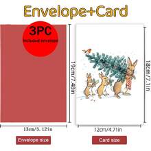 Cute Rabbit Family Christmas Card, Moving Christmas Tree With Cute Illustrations, Cute Style Christmas Emotional Expression Card, Fun And Heartwarming Card, Social Interaction Card, Christmas Gifts For Family And Friends, Thank You Card With Envelope, Christmas Greetings Card, Blessing Card, Blank Card