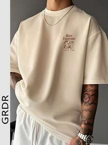 Men's Personalized Cute Letter Print Short Sleeve T-Shirt, Suitable For Summer Wear, Leading Fashion - Apricot - View 2