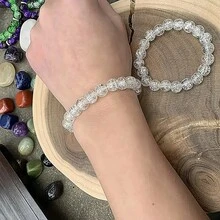 1pc White Sparkling Pearl Bracelet, Gift For Best Friend, Christmas Present - 10mm Transparent Crackle Bracelet - View 2