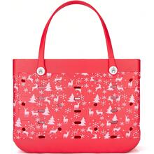 Christmas Pattern EVA Tote Bag, 17-Inch Women's Large Capacity Beach Bag, Snowflake And Deer Pattern Vacation Tote Bag, Rubber Waterproof Beach Bag, Tote Bag, Suitable For Outdoor Camping, Leisure Shopping, And Travel. - Đỏ - Xem 13