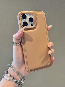 Minimalist Brown Faux Leather Matte Apple Phone Case Compatible With IPhone 17 Pro Max/17 Pro/17 Air/17/16/16 Pro Max/16 Plus/16 Pro/16E/15/15 Pro Max/15 Pro/15 Plus/11/12/13/14 Pro Max/XS/XR/11 Pro/11 Pro Max/12 Pro/12 Pro Max/13 Pro/13 Pro Max/14 Pro/14 Pro Max, Thick Anti-Drop Design
