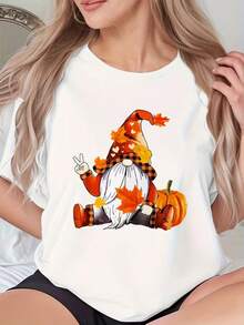 Camiseta informal de mujer con estampado de árbol de Navidad y Papá Noel. Cómoda camiseta de manga corta y cuello redondo, ideal para primavera y verano, fiestas navideñas y conjuntos de invierno; perfecta para cualquier ocasión. Color liso, estilo informal, ideal para fiestas navideñas, el Día de San Patricio, reuniones familiares y para el día a día. - Blanco - Ver 1