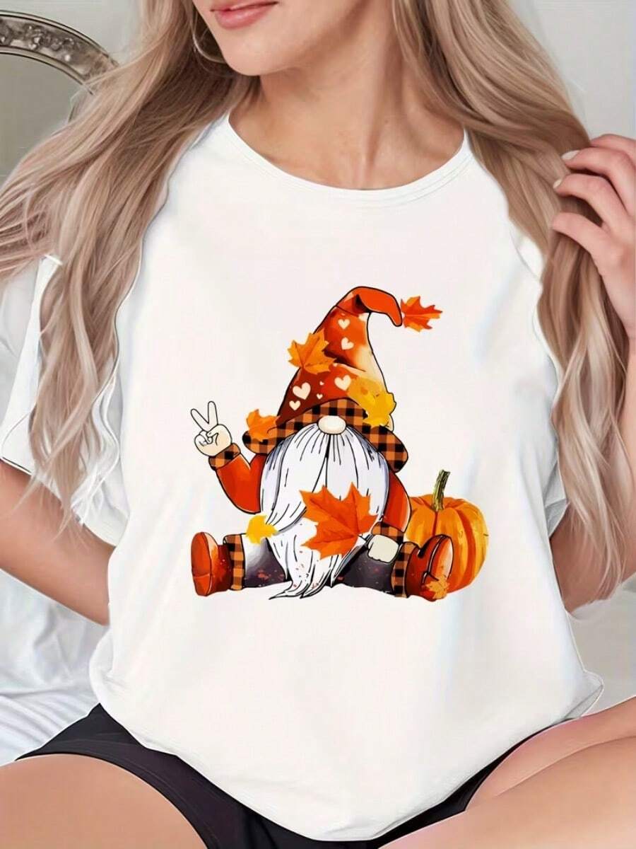 Camiseta informal de mujer con estampado de árbol de Navidad y Papá Noel. Cómoda camiseta de manga corta y cuello redondo, ideal para primavera y verano, fiestas navideñas y conjuntos de invierno; perfecta para cualquier ocasión. Color liso, estilo informal, ideal para fiestas navideñas, el Día de San Patricio, reuniones familiares y para el día a día. - Blanco - Ver 1