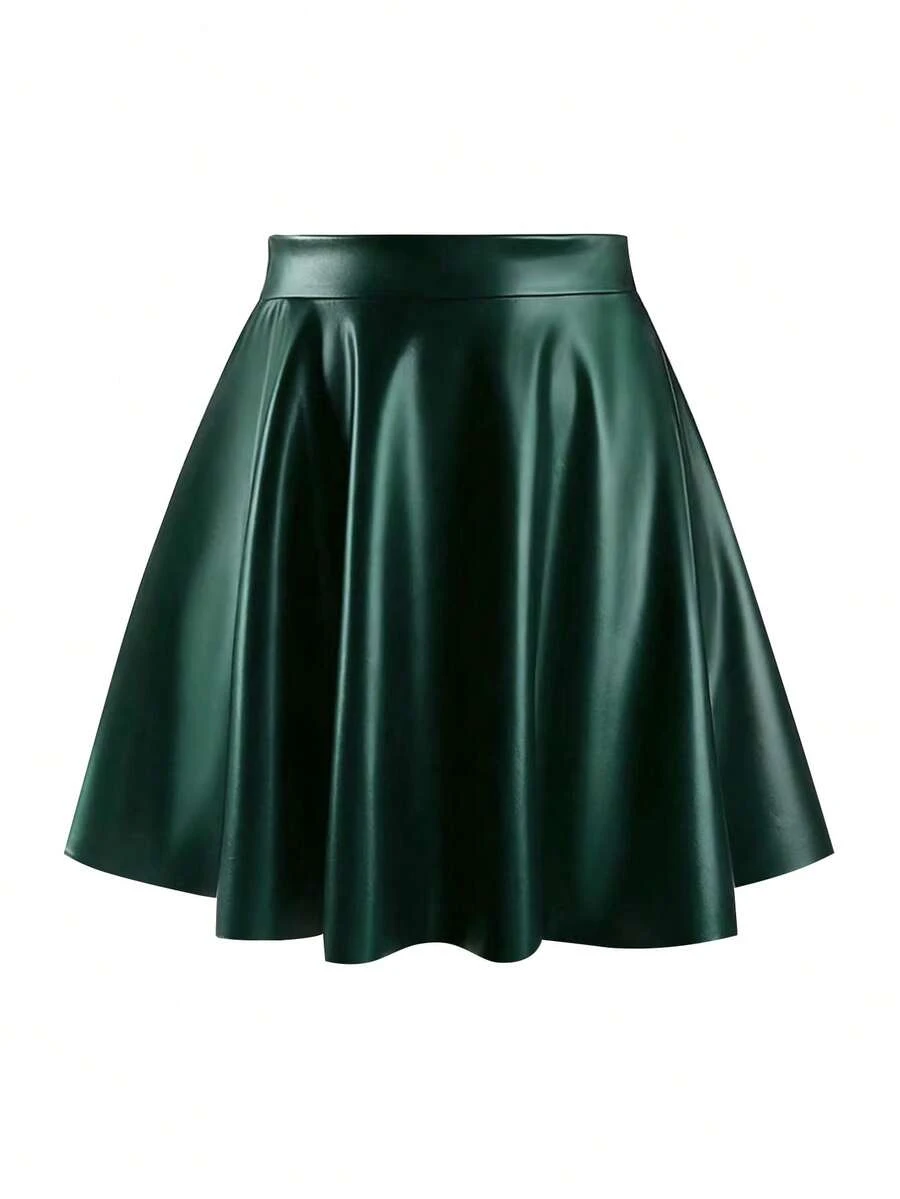 EARO Women's Metallic Pleated Mini Skirt - Dark Green - View 1