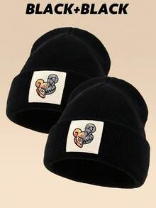 1pc Men's Outdoor Casual Stylish Warm Personalized Printed Pattern Knitted Beanie Hat, Suitable For Daily Wear Fall Outfit