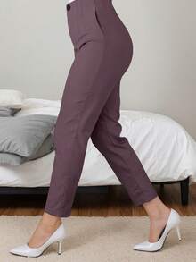Women's Solid Color Slim Fit Casual Work Pants - Purple - View 8