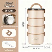 2.8L Portable Insulated Lunch Container Set For Adult, 4-Tier Stackable Stainless Steel Bento Box For Hot Food,  Thermal Food Container,Large Capacity Bento Lunch Box,304 Stainless Steel - 4 tầng - Xem 2