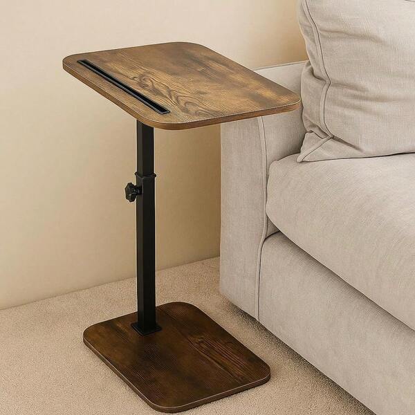 C-Shape Side Table, Height Adjustable Swivel Sofa Table 360° Rotating Tray Space-Saving Coffee Snack And Bed End Table For Living Room Bedroom Bedside Couch (Rustic Brown, 1)