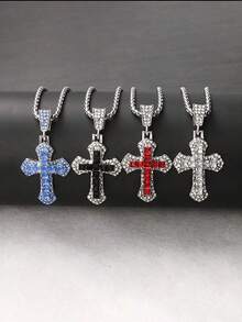 1 chiếc dây chuyền mặt hình thánh giá đính đá lấp lánh phong cách punk dành cho nam, dây chuyền zirconia đa năng, dây chuyền mặt hình mũi tên. - Nhiều màu - Xem 1