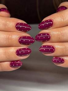 24片中号杏仁形美甲贴纸，红粉波点设计，复古风格，亮面全覆盖，适合女性和女孩日常佩戴美甲用品 - 彩色 - 查看 1